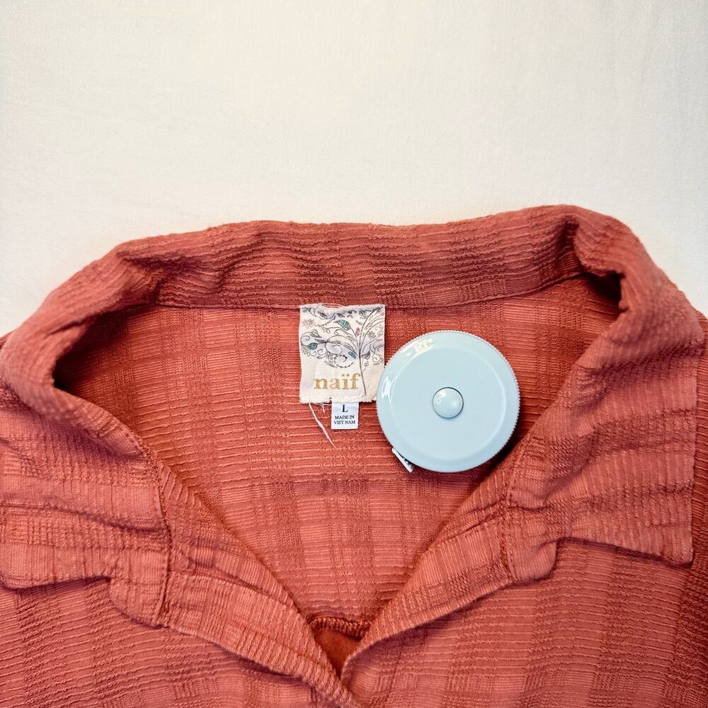 Naif Font-Tie Blouse Brick Red Terracotta Women’s Large Boho Peasant Utility - Picture 9 of 14